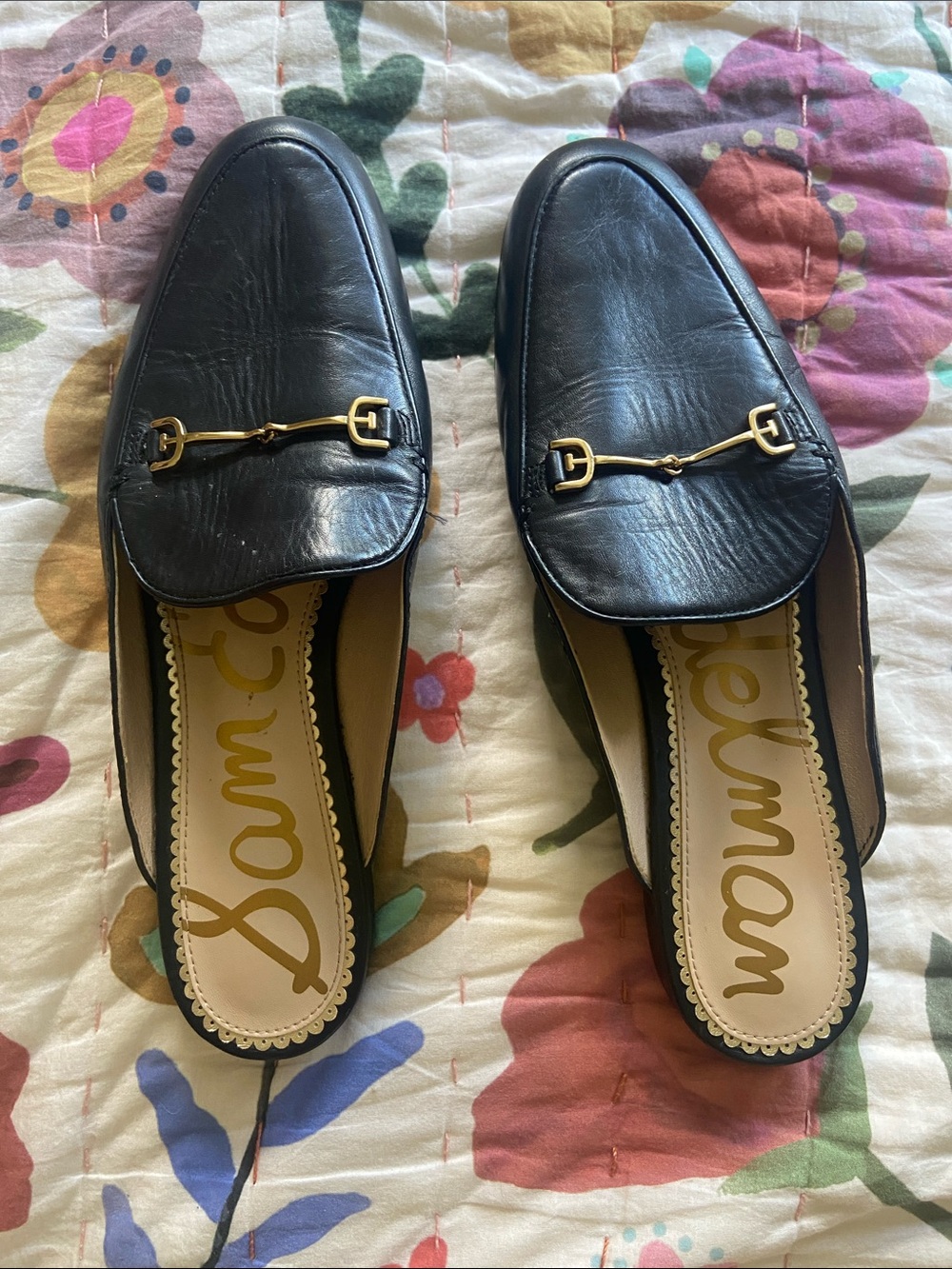 Sam Edelman Black Leather Slip-On Horsebit Mules 8